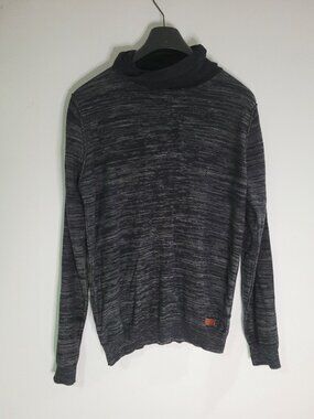 Men’s Black Space Dye Cowl Neck Sweater Lightweight Casual Pullover